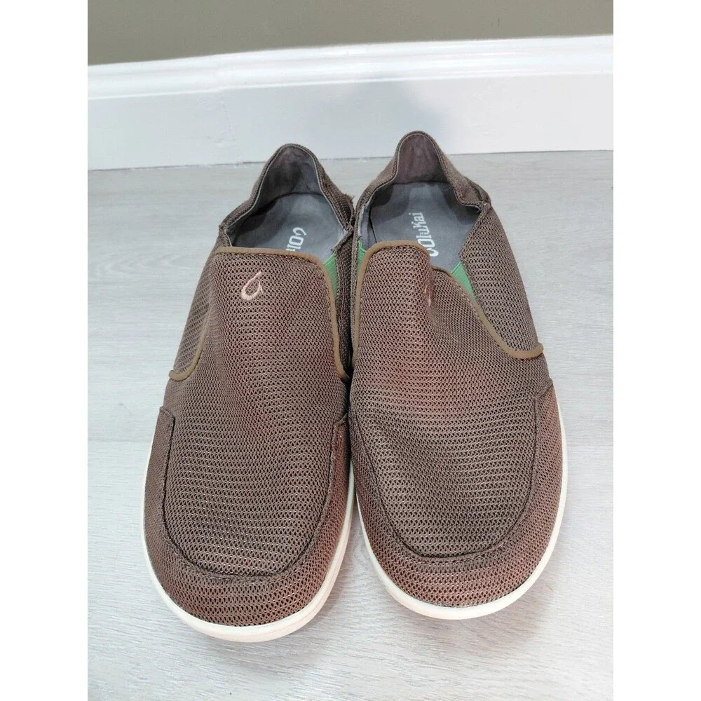 OluKai Nohea Mesh Mustang Brown Lime Peel Shoes Loafer Men's Sz 10M